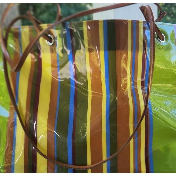 Marshall Fields Bag RARE Striped Vinyl 1970s-80s Colorful Shopping / Beach Bag - Picture 6 of 8